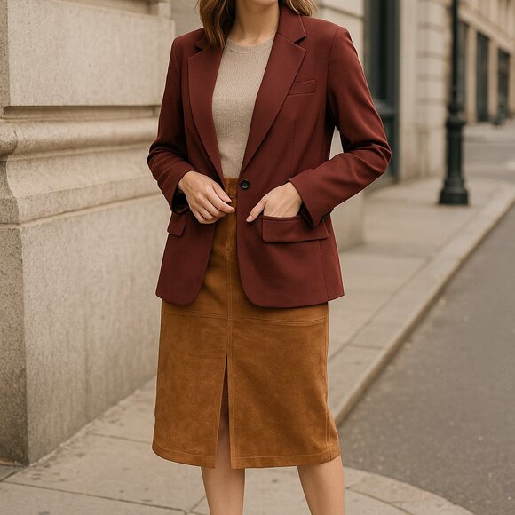 BlankNYC Genuine Suede Tan Midi Skirt Sz 28 NWT Pockets Front Slit Equestrian - Picture 6 of 6